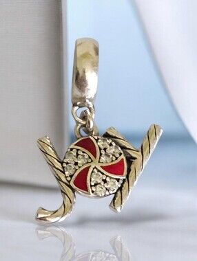 CHAMILIA Sterling Silver Peppermint Joy Dangle Charm With Red Enamel & CZ